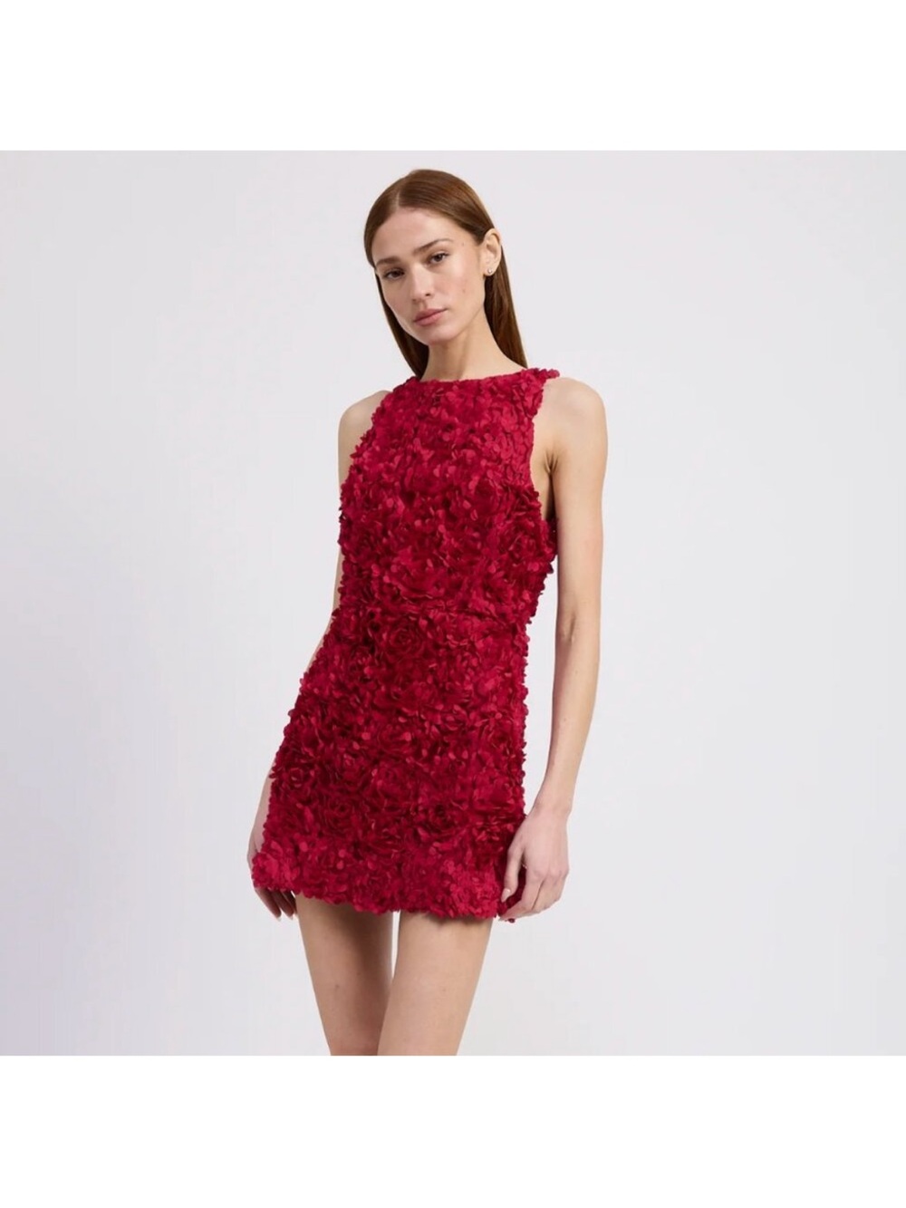 En Saison Red Floral Appliqué Mini Dress